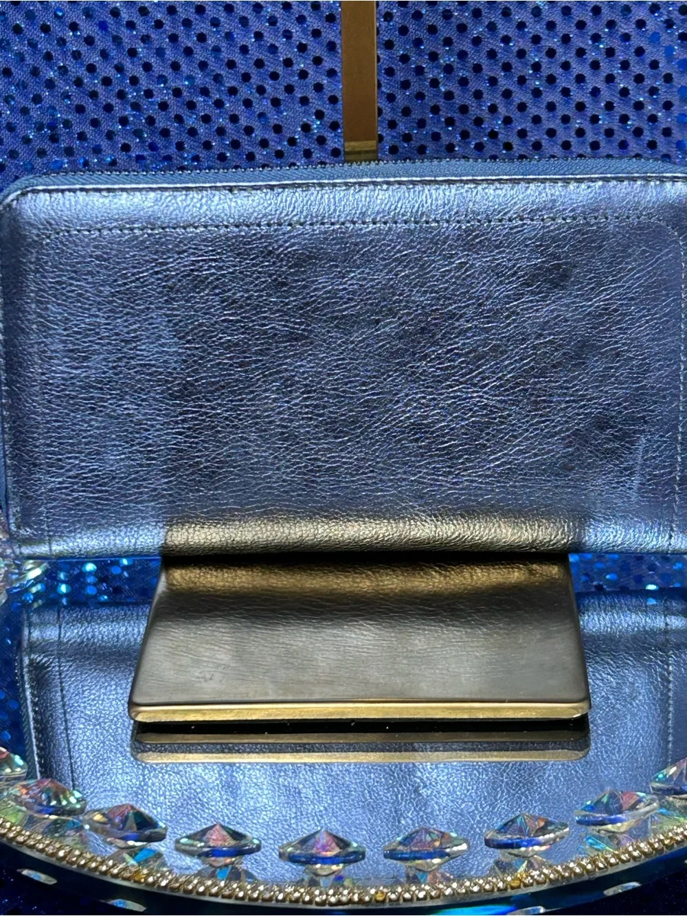 Sharif Legacy Pearlized Leather Wallet in Metallic Blue Approx.. 7 x 5